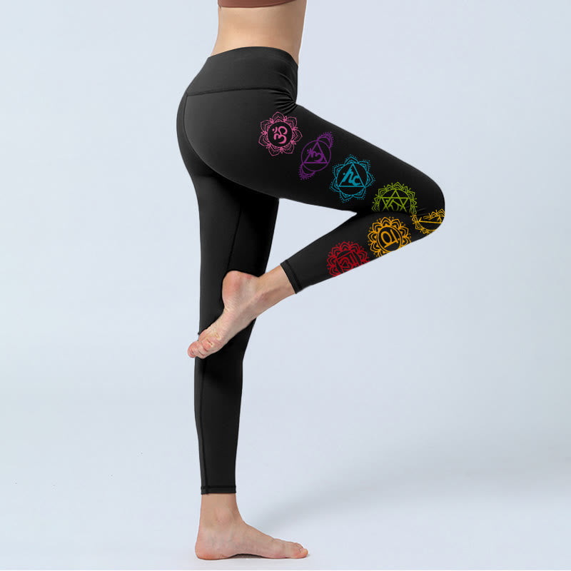 OM Symbol Sanskrit Characters Print Gym Leggings Women's Yoga Pants