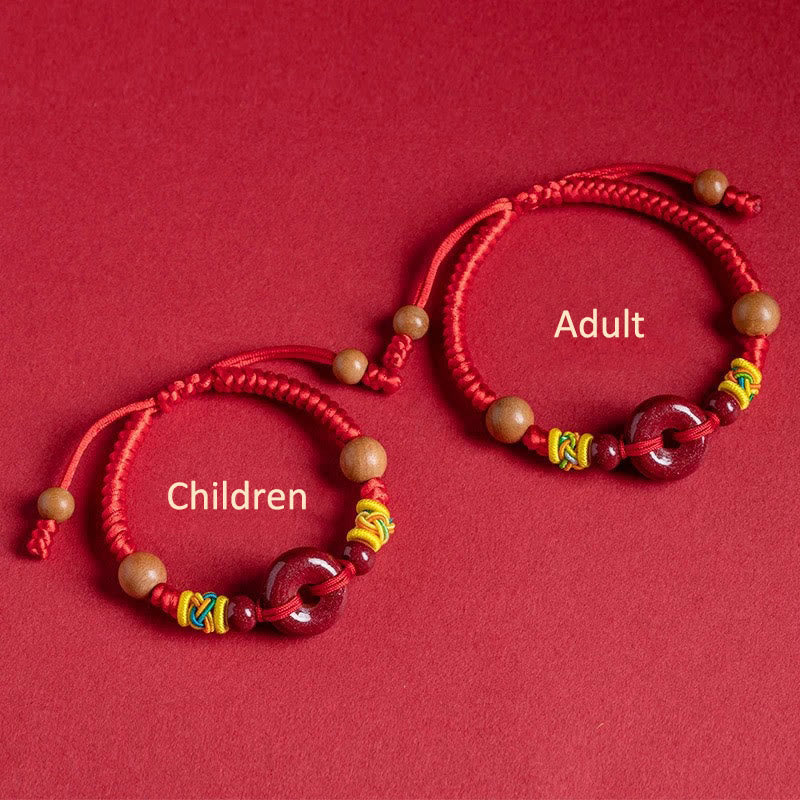 Red String Peach Wood Peace Buckle Cinnabar Protection Adult Kid Bracelet