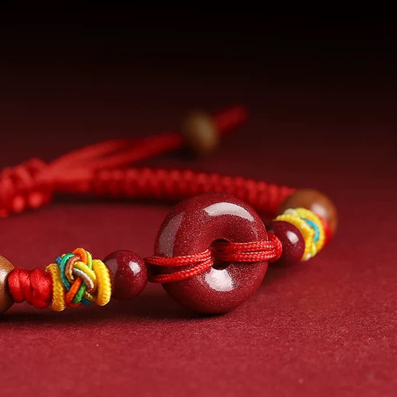 Red String Peach Wood Peace Buckle Cinnabar Protection Adult Kid Bracelet