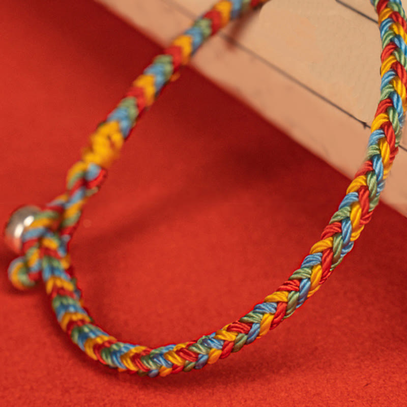 925 Sterling Silver Eight Thread Peace Knot Colorful Rope Luck Braided Bracelet