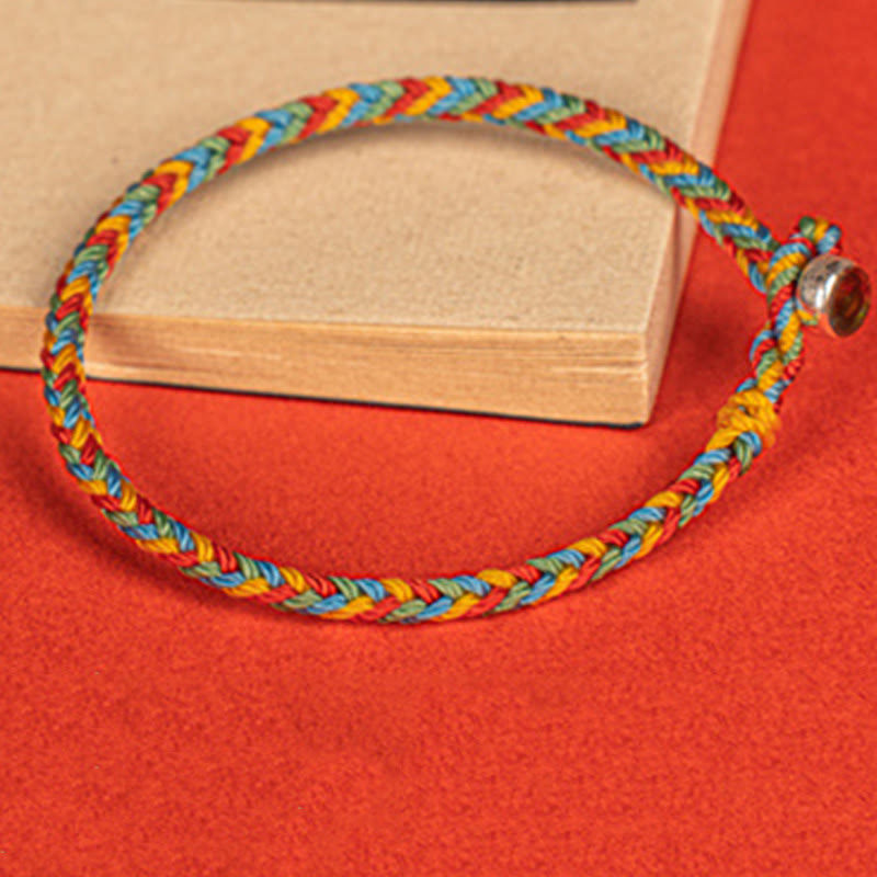925 Sterling Silver Eight Thread Peace Knot Colorful Rope Luck Braided Bracelet