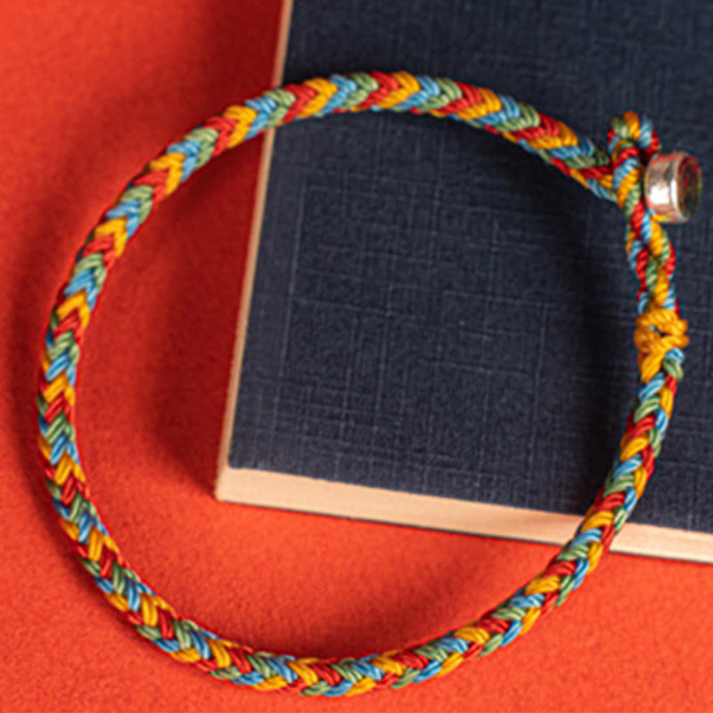 925 Sterling Silver Eight Thread Peace Knot Colorful Rope Luck Braided Bracelet