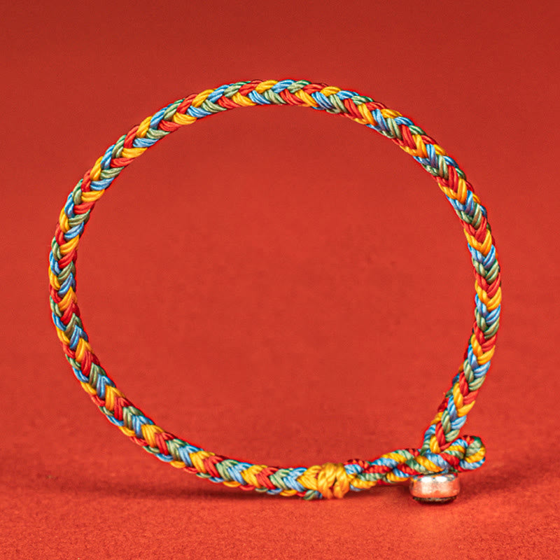 925 Sterling Silver Eight Thread Peace Knot Colorful Rope Luck Braided Bracelet
