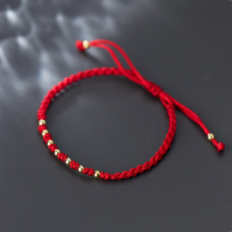 925 Sterling Silver Plated Gold Beads Red String Braided Protection Bracelet
