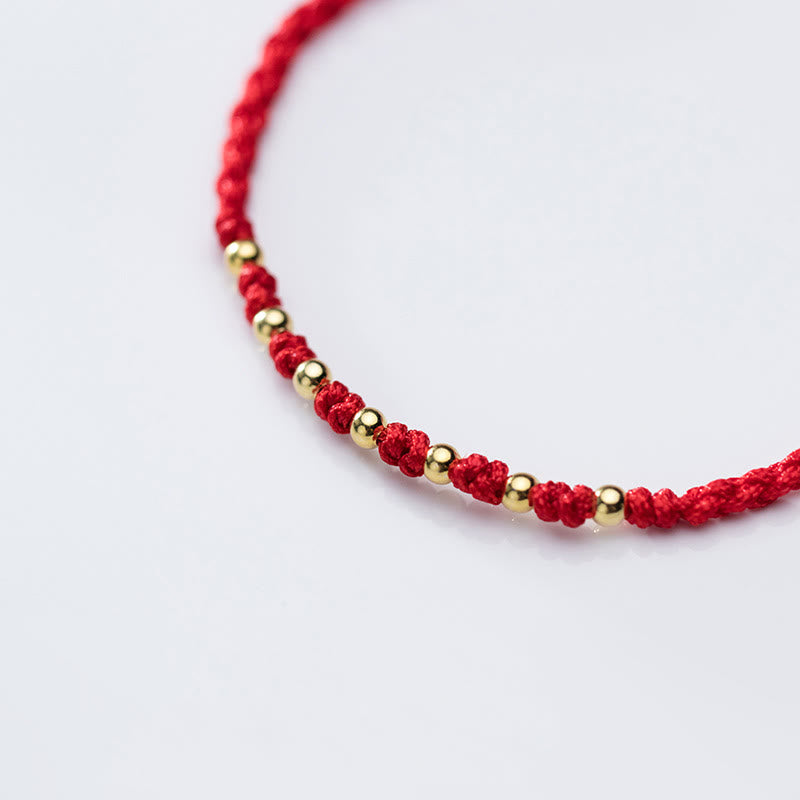 925 Sterling Silver Plated Gold Beads Red String Braided Protection Bracelet