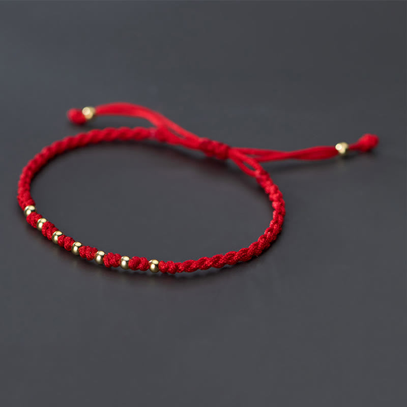 925 Sterling Silver Plated Gold Beads Red String Braided Protection Bracelet