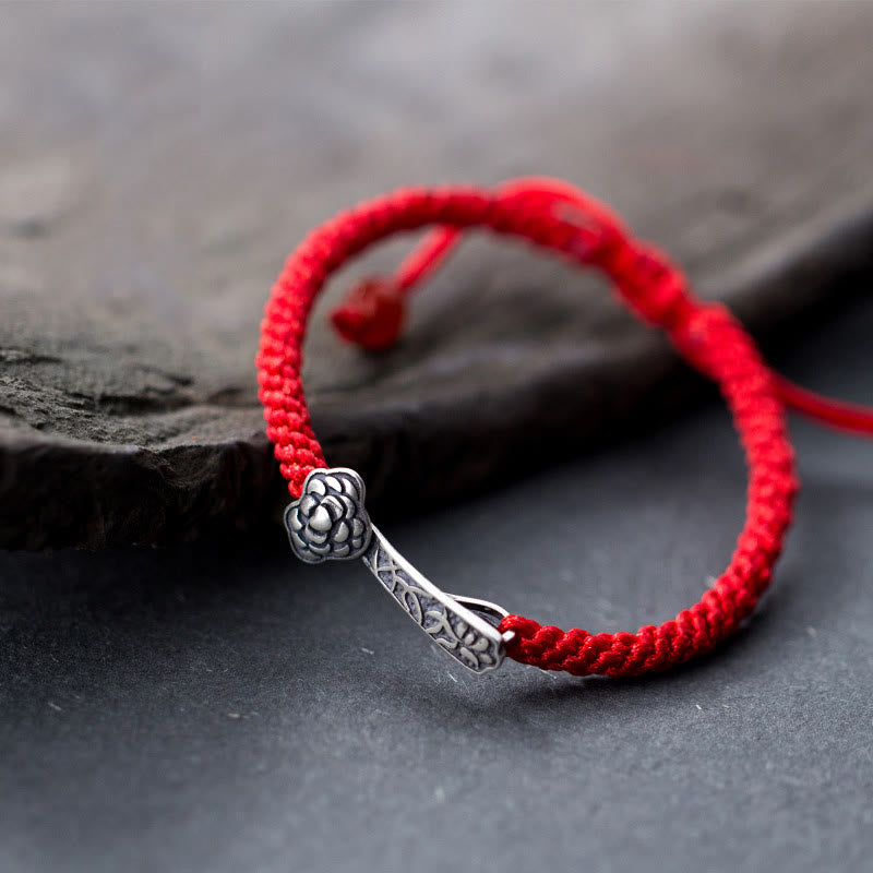 Retro 925 Sterling Silver Ruyi As One Wishes Red String Braided Luck Bracelet