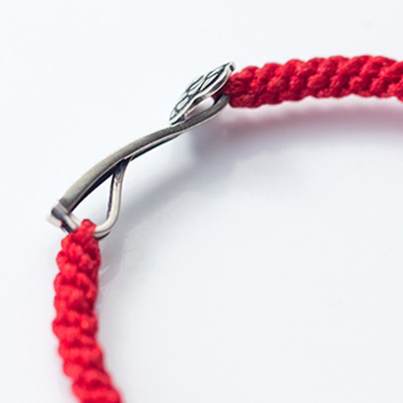 Retro 925 Sterling Silver Ruyi As One Wishes Red String Braided Luck Bracelet
