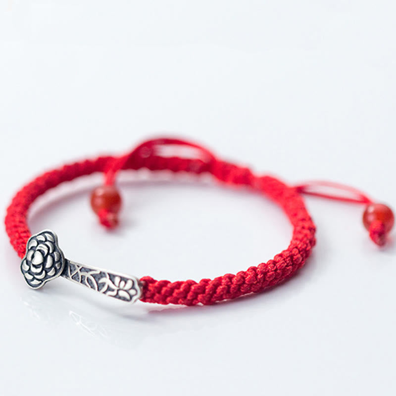 Retro 925 Sterling Silver Ruyi As One Wishes Red String Braided Luck Bracelet