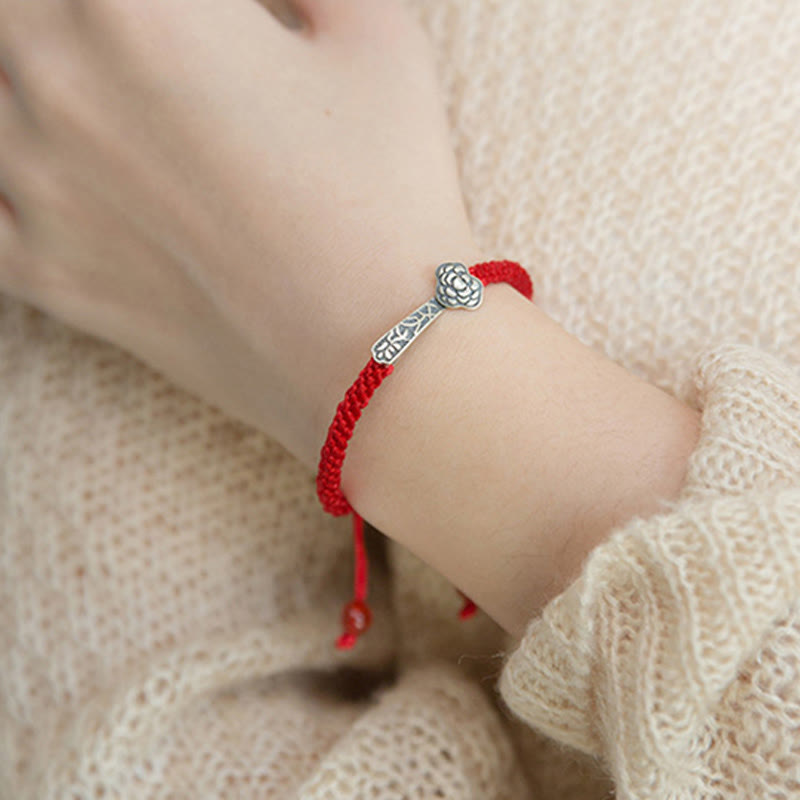 Retro 925 Sterling Silver Ruyi As One Wishes Red String Braided Luck Bracelet
