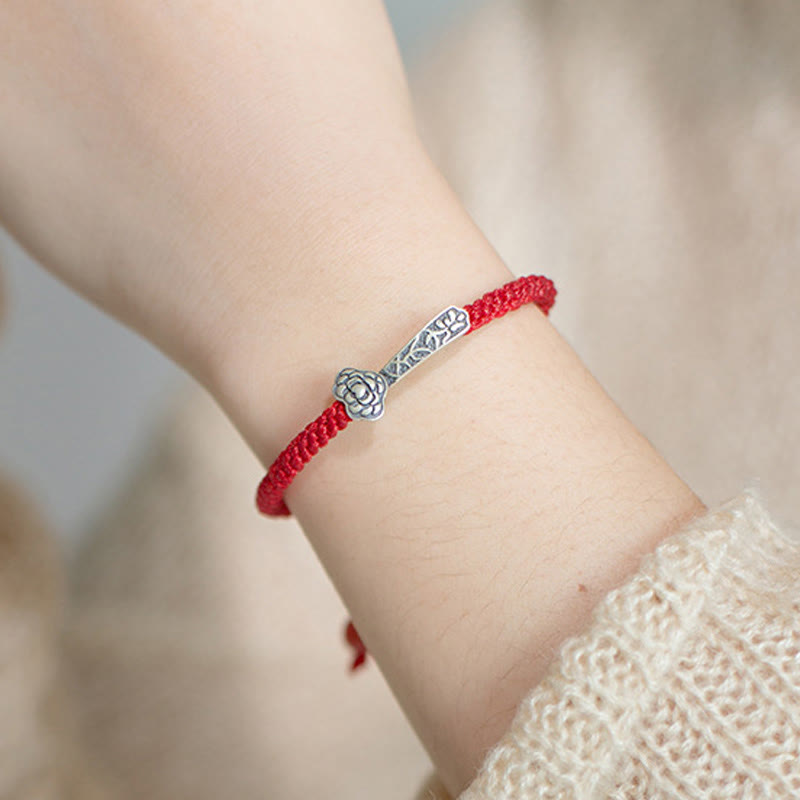 Retro 925 Sterling Silver Ruyi As One Wishes Red String Braided Luck Bracelet