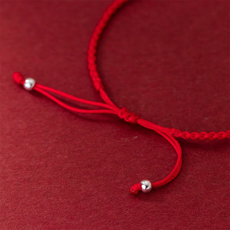 Retro 925 Sterling Silver Four Leaf Clover Pearl Luck Red String Bracelet