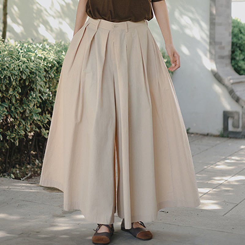 Casual Plain Loose Cotton Women's Wide Leg Pants With Pockets