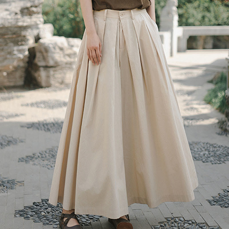 Casual Plain Loose Cotton Women's Wide Leg Pants With Pockets