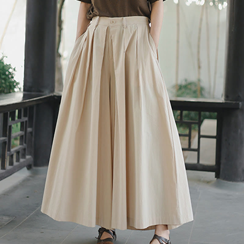 Casual Plain Loose Cotton Women's Wide Leg Pants With Pockets