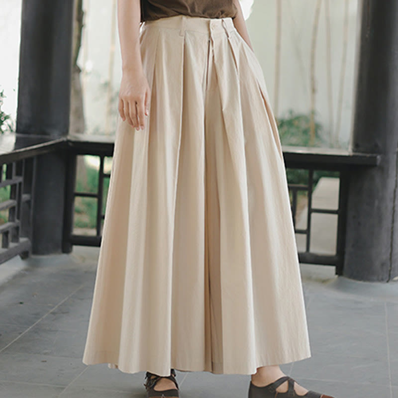 Casual Plain Loose Cotton Women's Wide Leg Pants With Pockets