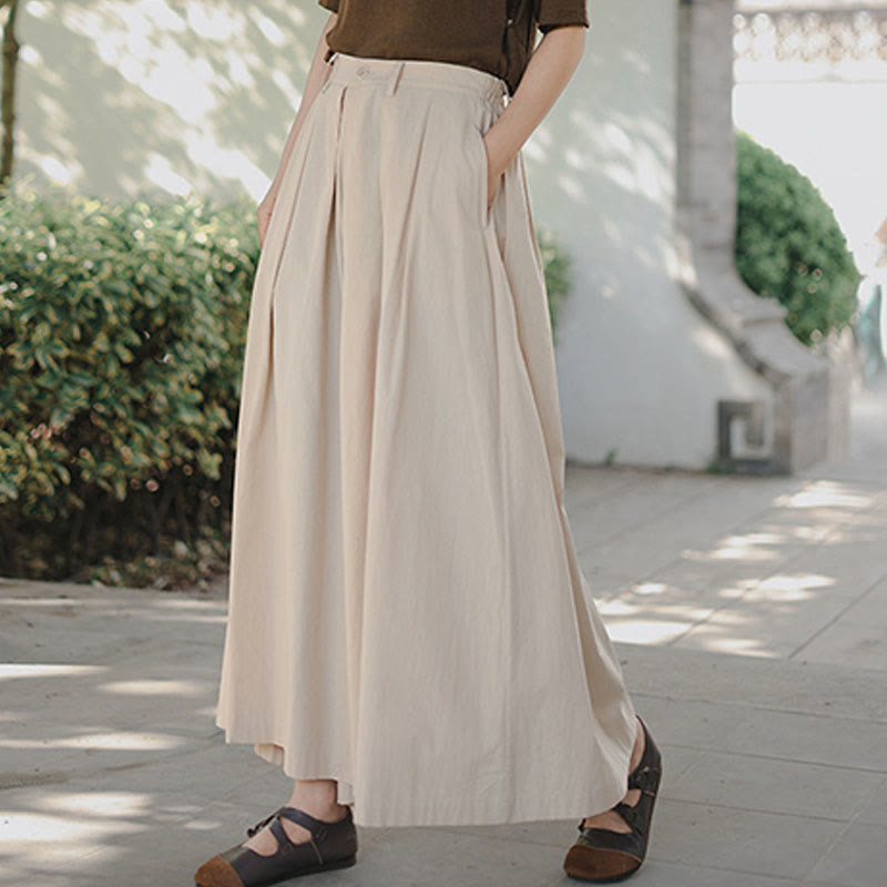 Casual Plain Loose Cotton Women's Wide Leg Pants With Pockets
