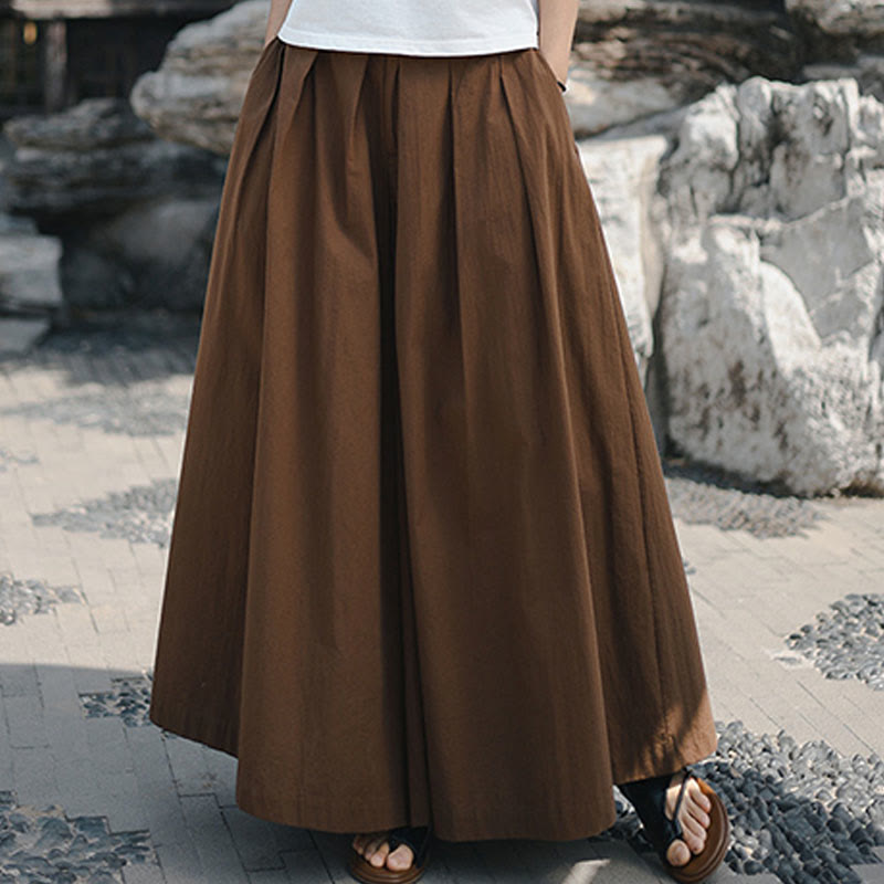 Casual Plain Loose Cotton Women's Wide Leg Pants With Pockets