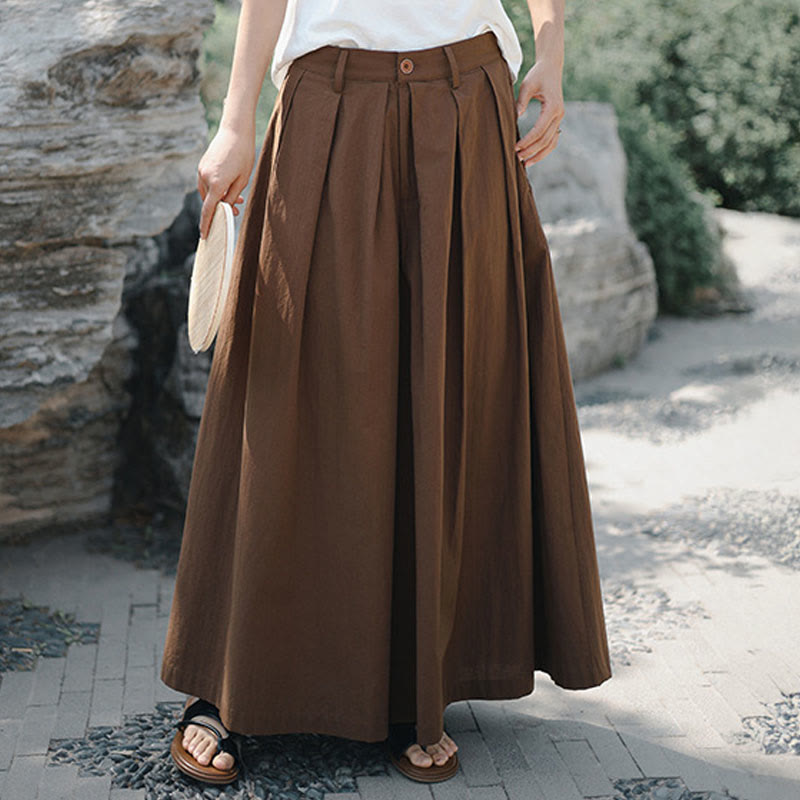 Casual Plain Loose Cotton Women's Wide Leg Pants With Pockets