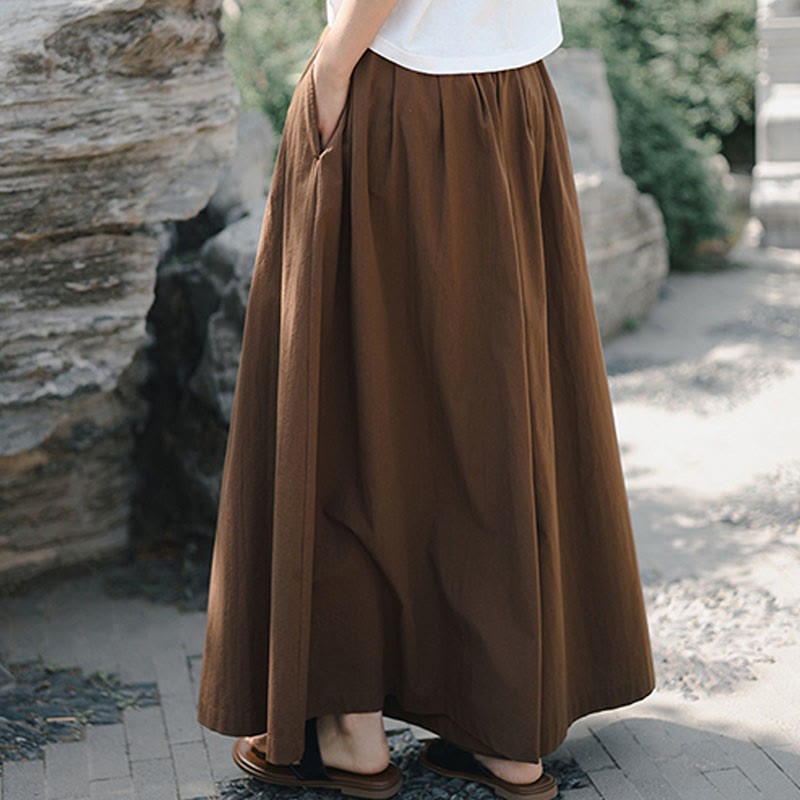 Casual Plain Loose Cotton Women's Wide Leg Pants With Pockets