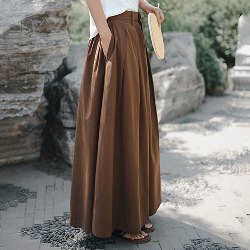 Casual Plain Loose Cotton Women's Wide Leg Pants With Pockets