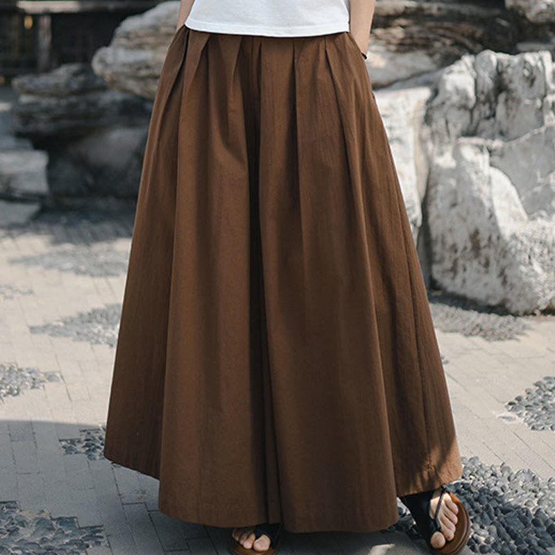 Casual Plain Loose Cotton Women's Wide Leg Pants With Pockets