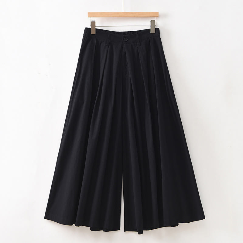 Casual Plain Loose Cotton Women's Wide Leg Pants With Pockets