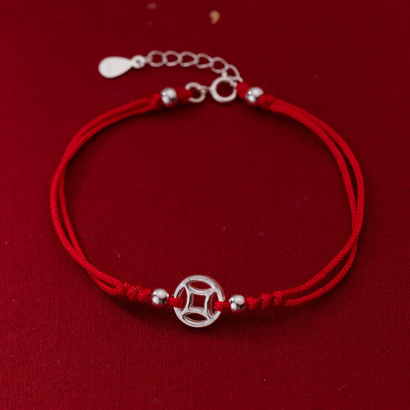 925 Sterling Silver Hollow Copper Coin Luck String Bracelet