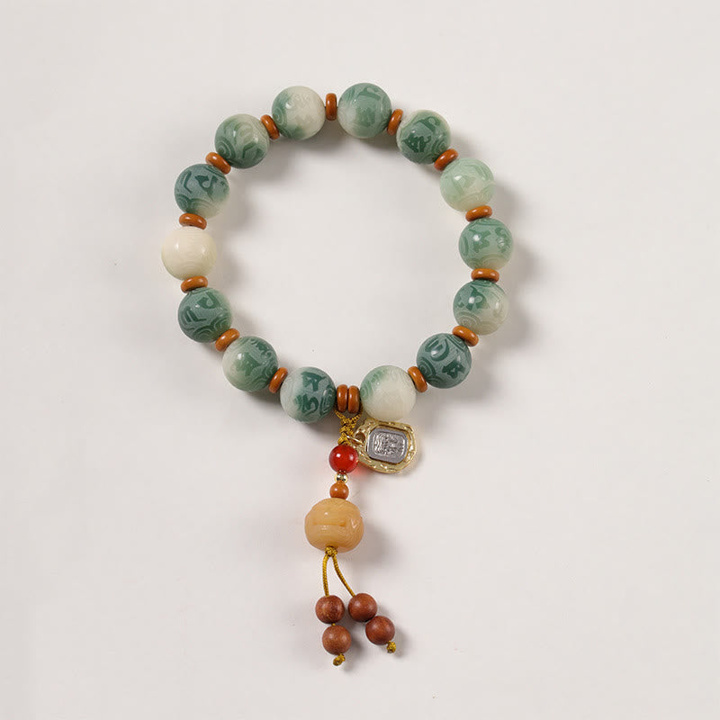Gradient Bodhi Seed Om Mani Padme Hum Carved Zakiram Peace Bracelet