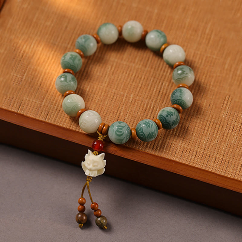 Gradient Bodhi Seed Om Mani Padme Hum Carved Zakiram Peace Bracelet