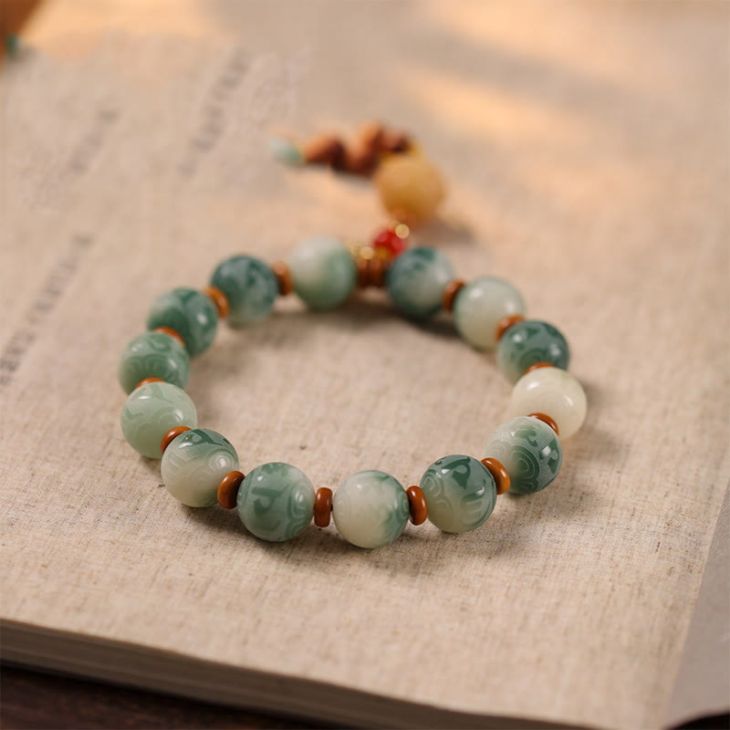 Gradient Bodhi Seed Om Mani Padme Hum Carved Zakiram Peace Bracelet