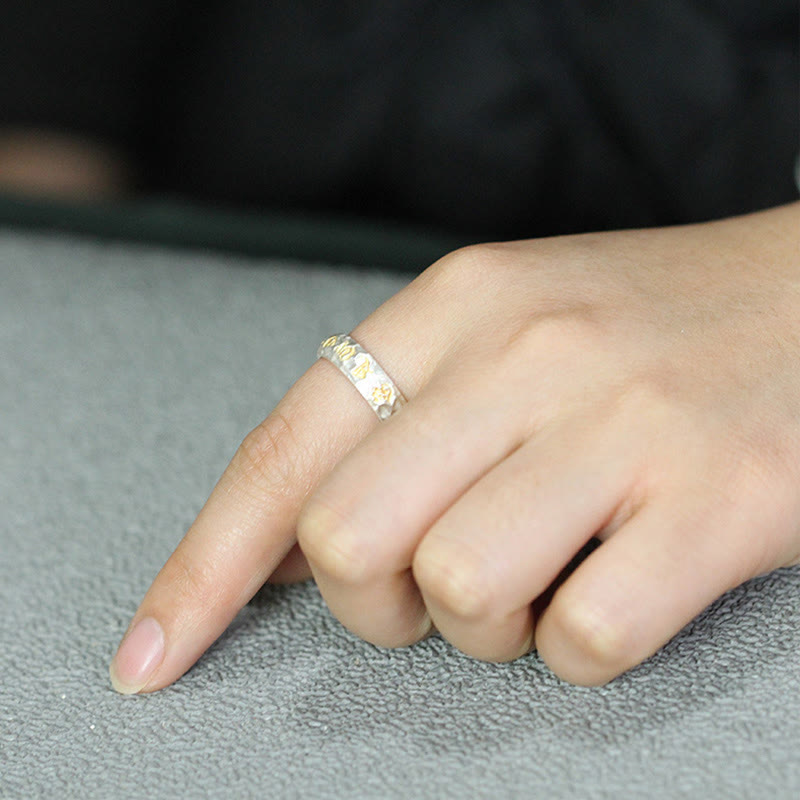 Hammer Pattern Om Mani Padme Hum Copper Plated Silver Wealth Ring