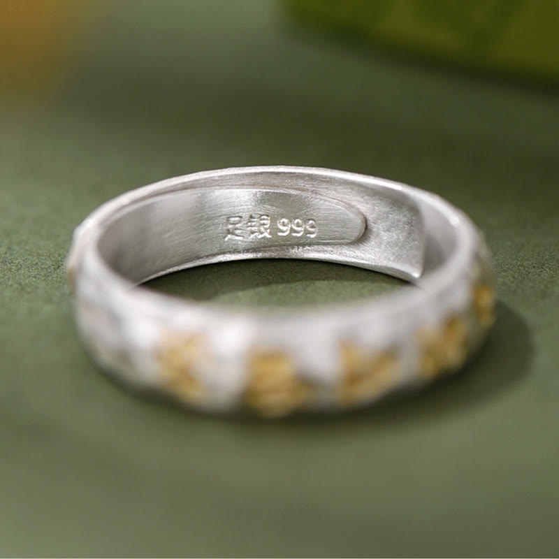 999 Sterling Silver Hammer Pattern Om Mani Padme Hum Balance Ring