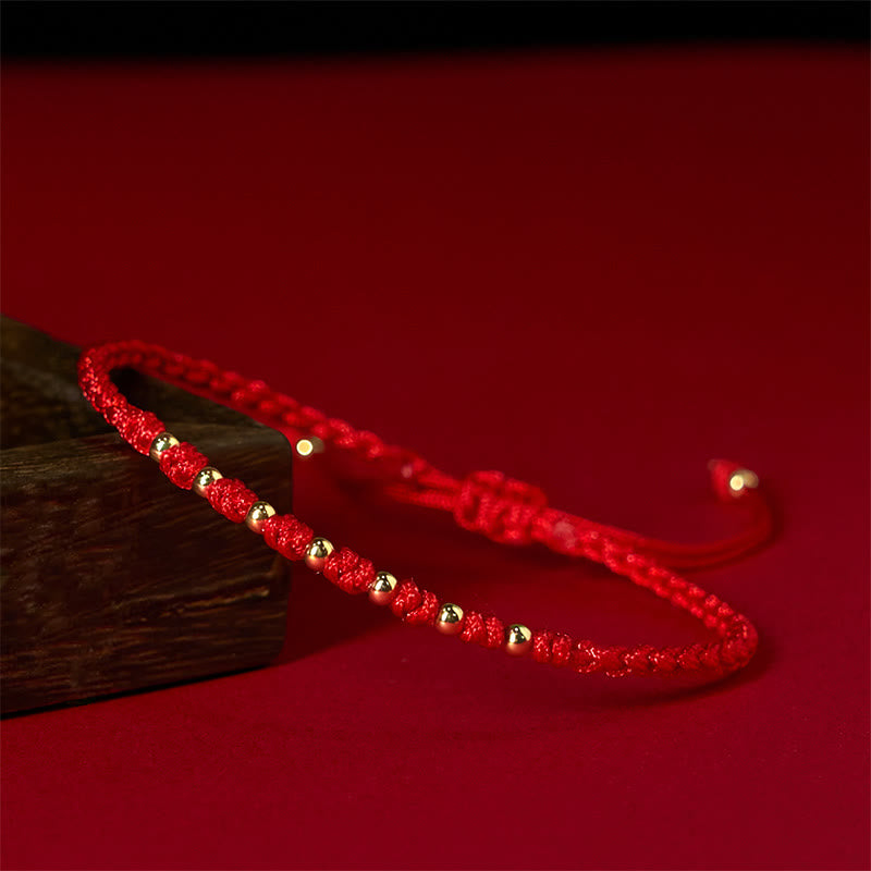 925 Sterling Silver Plated Gold Beads Red String Braided Protection Bracelet