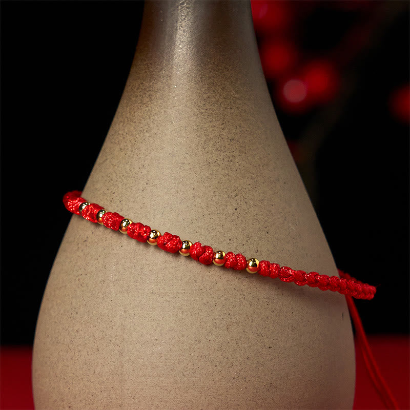 925 Sterling Silver Plated Gold Beads Red String Braided Protection Bracelet