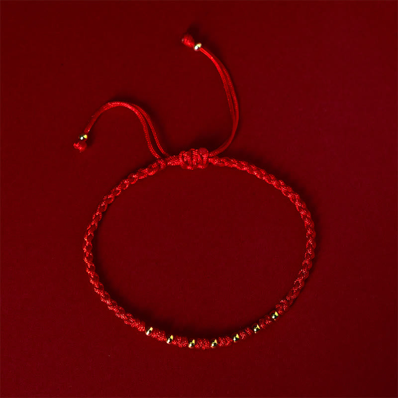 925 Sterling Silver Plated Gold Beads Red String Braided Protection Bracelet