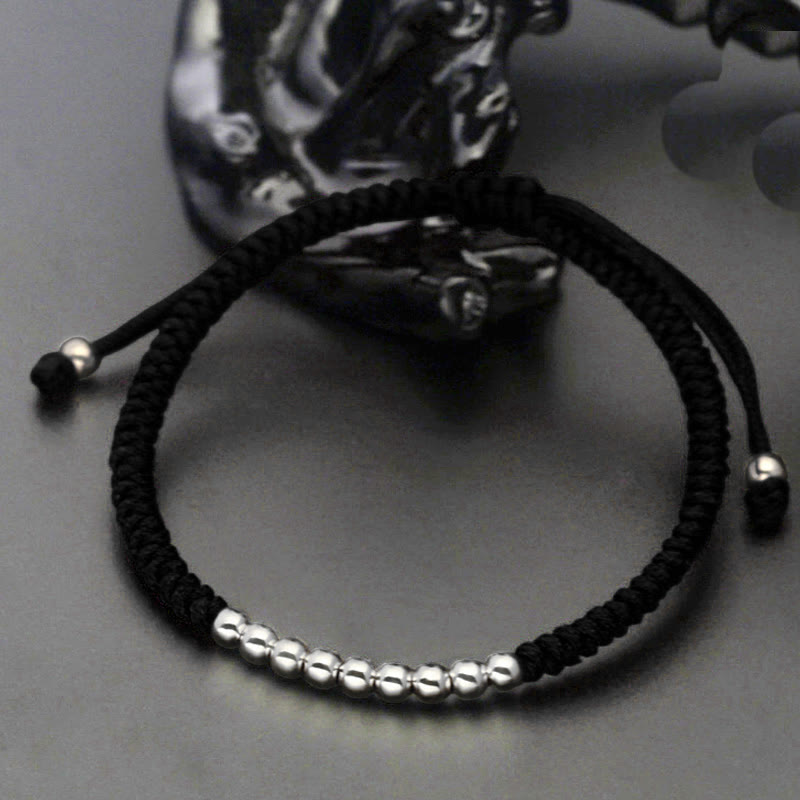 Retro 925 Sterling Silver Simple Beads Knot Design Luck String Bracelet