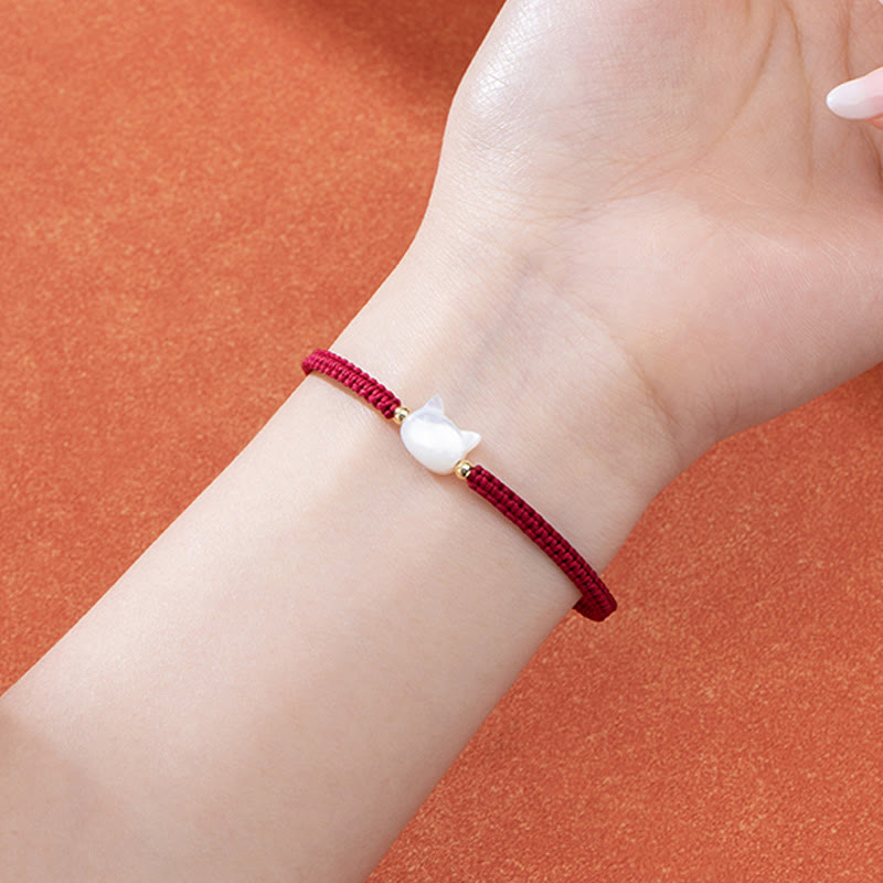 Faceless Cat Head Red String Shell Connection Bracelet