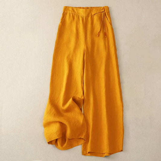Casual Solid Color One Button Women's Capri Wide Leg Pants With Pockets