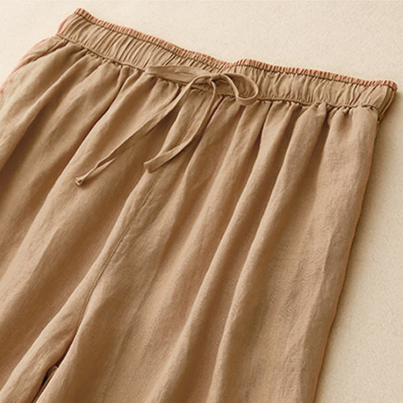 Casual Embroidered Petals Women's Cotton Linen 7-8 Length Harem Pants With Pockets