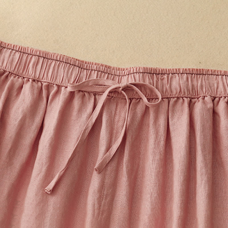 Casual Embroidered Petals Women's Cotton Linen 7-8 Length Harem Pants With Pockets