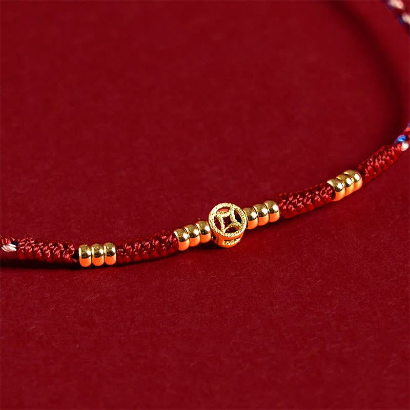 Handmade Braided Red String Copper Coins Luck Bracelet