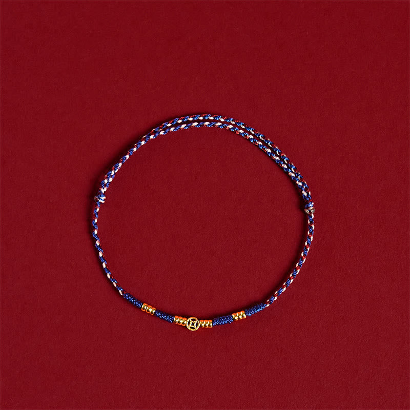 Handmade Braided Red String Copper Coins Luck Bracelet