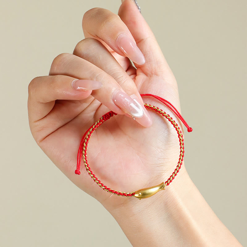999 Sterling Silver Lucky Koi Fish Protection Rope Bracelet