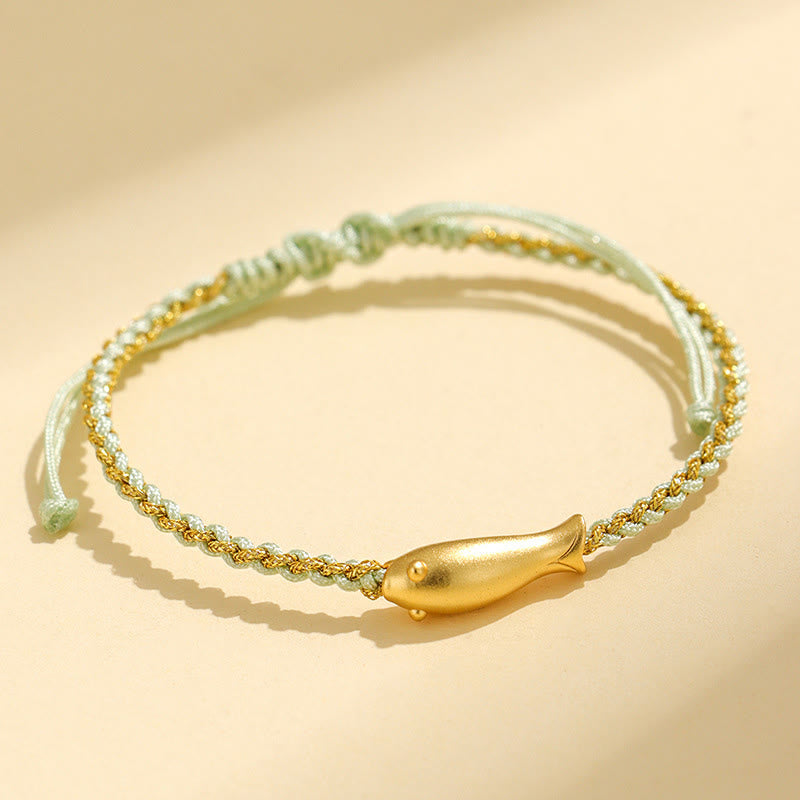 999 Sterling Silver Lucky Koi Fish Protection Rope Bracelet