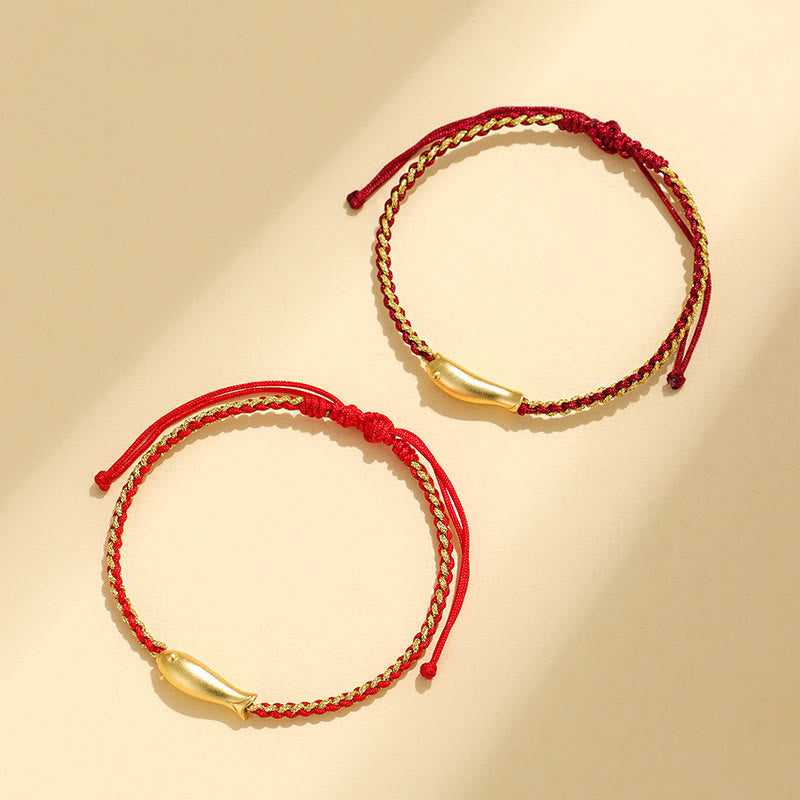 999 Sterling Silver Lucky Koi Fish Protection Rope Bracelet