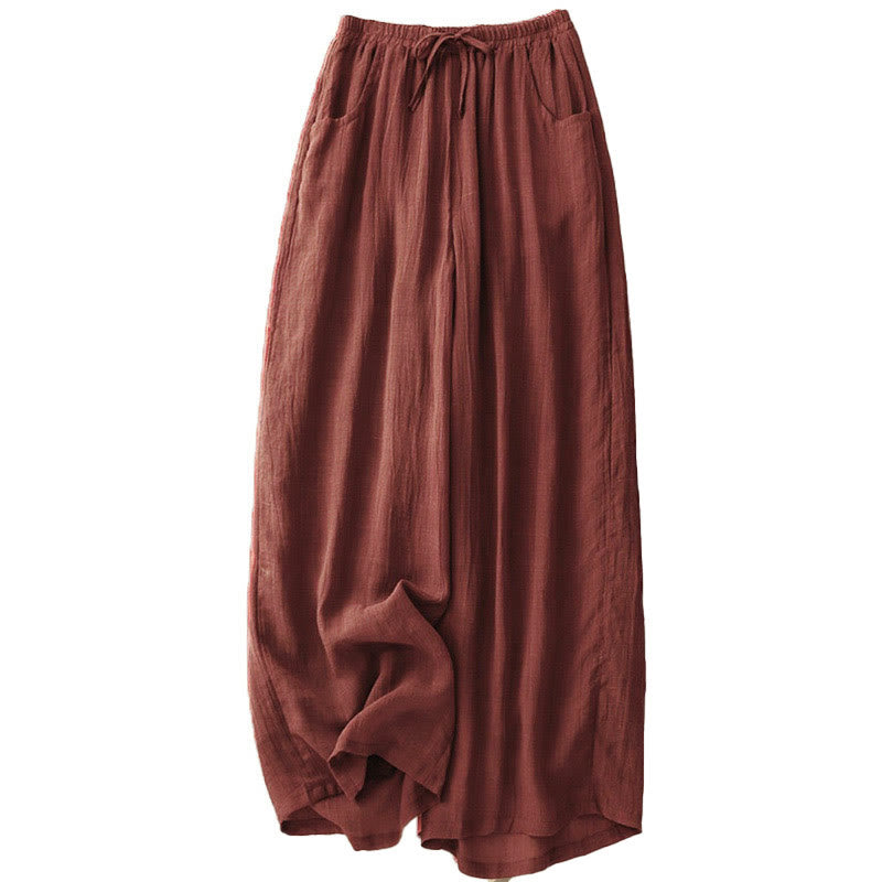 Spring Pure Color Drawstring Double Layer Women's Wide Leg Pants With Pockets
