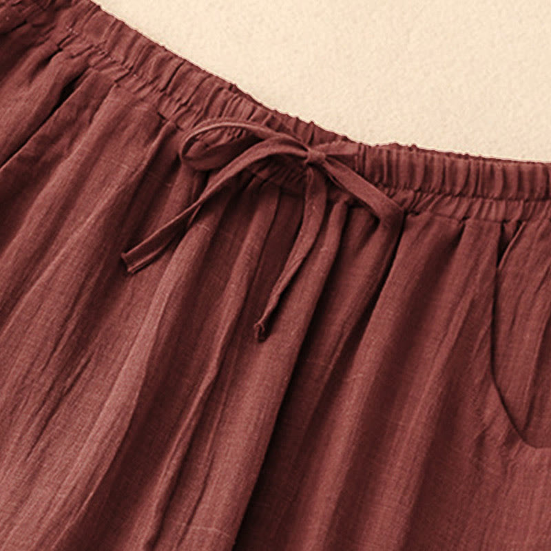 Spring Pure Color Drawstring Double Layer Women's Wide Leg Pants With Pockets
