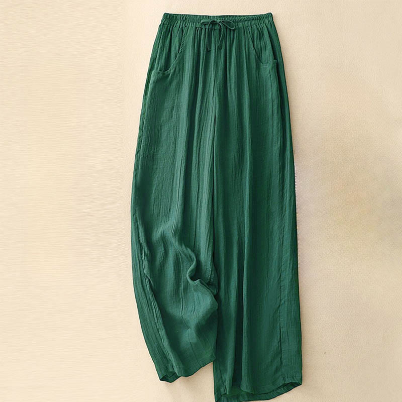 Spring Pure Color Drawstring Double Layer Women's Wide Leg Pants With Pockets