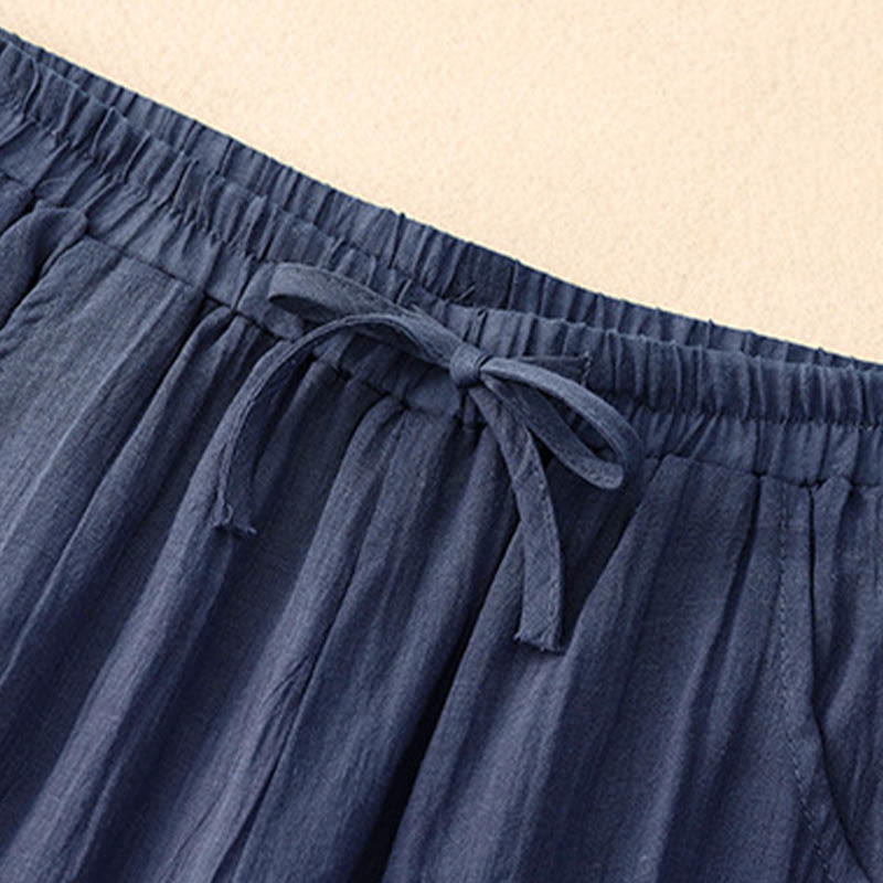 Spring Pure Color Drawstring Double Layer Women's Wide Leg Pants With Pockets